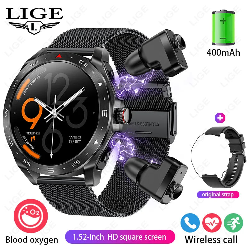 LIGE AMOLED Smartwatch with Bluetooth Earphones