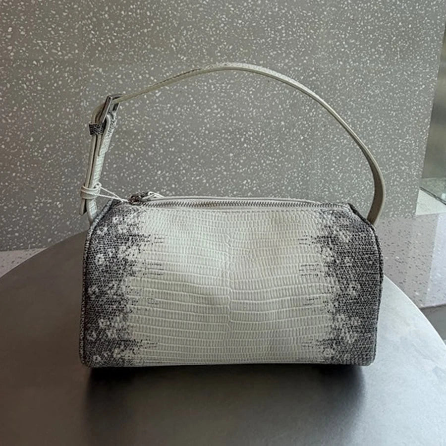 Genuine Leather Cowhide Lizard Pattern Barrel-Shaped Bags For Women Luxury Designer Handbag Purse New In Mini Shoulder Crossbody