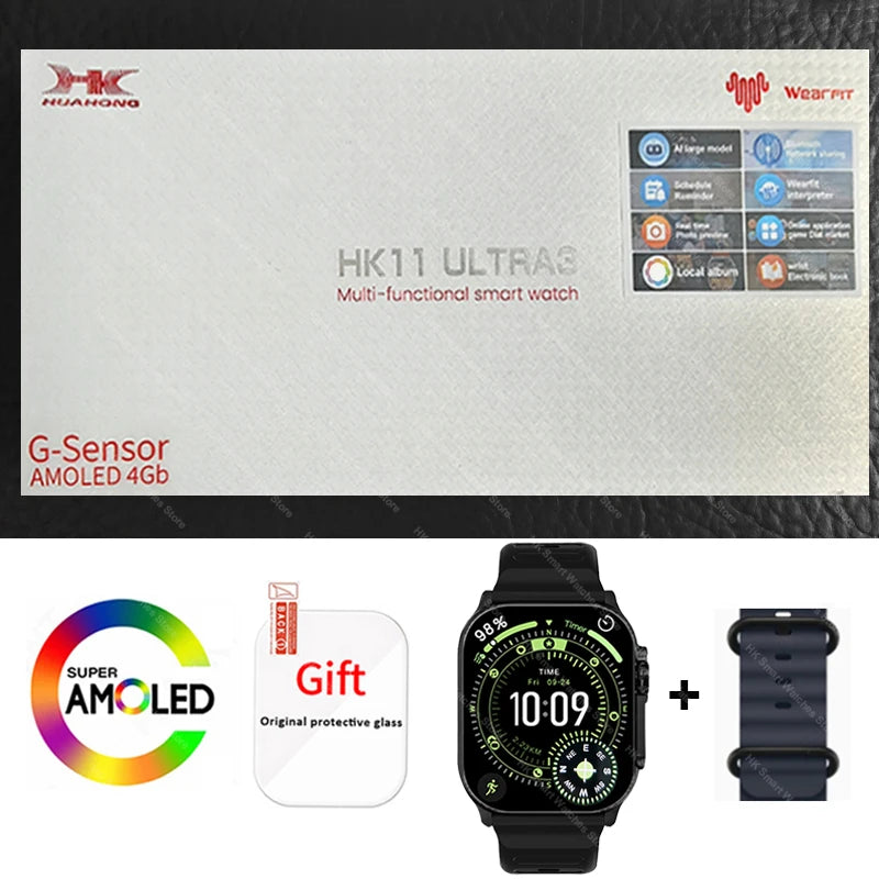 2026New Genuine HK11 ULTRA 3 Max Smartwatch 49mm AMOLED 4G ROM AI Robot Bluetooth Network Call Clock NFC Compass Smart Watch Men