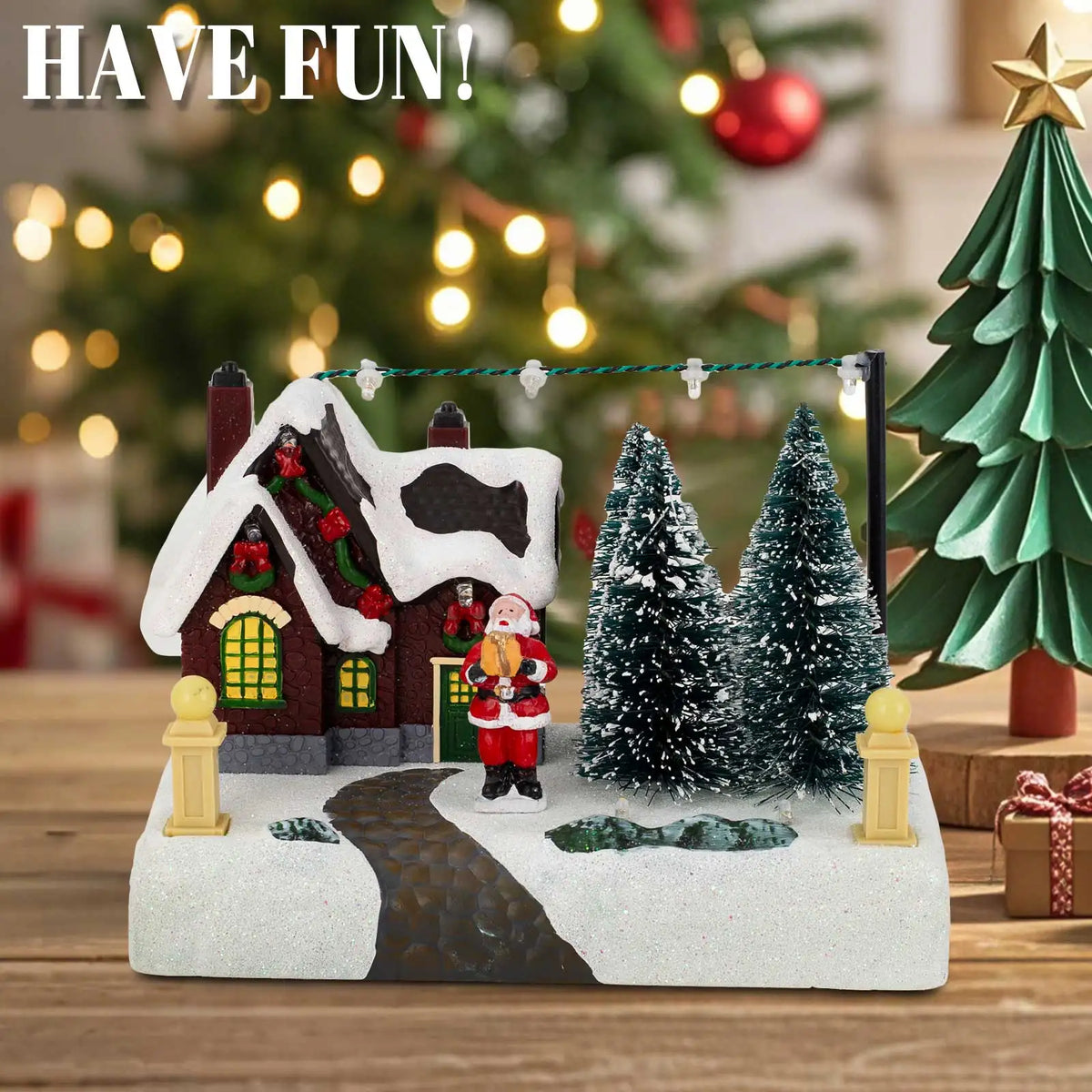 Pueblo navideño de colección para montar con luces, árboles, Papá Noel, nieve, paisaje urbano, decoración festiva para hogar, escritorio y chimenea