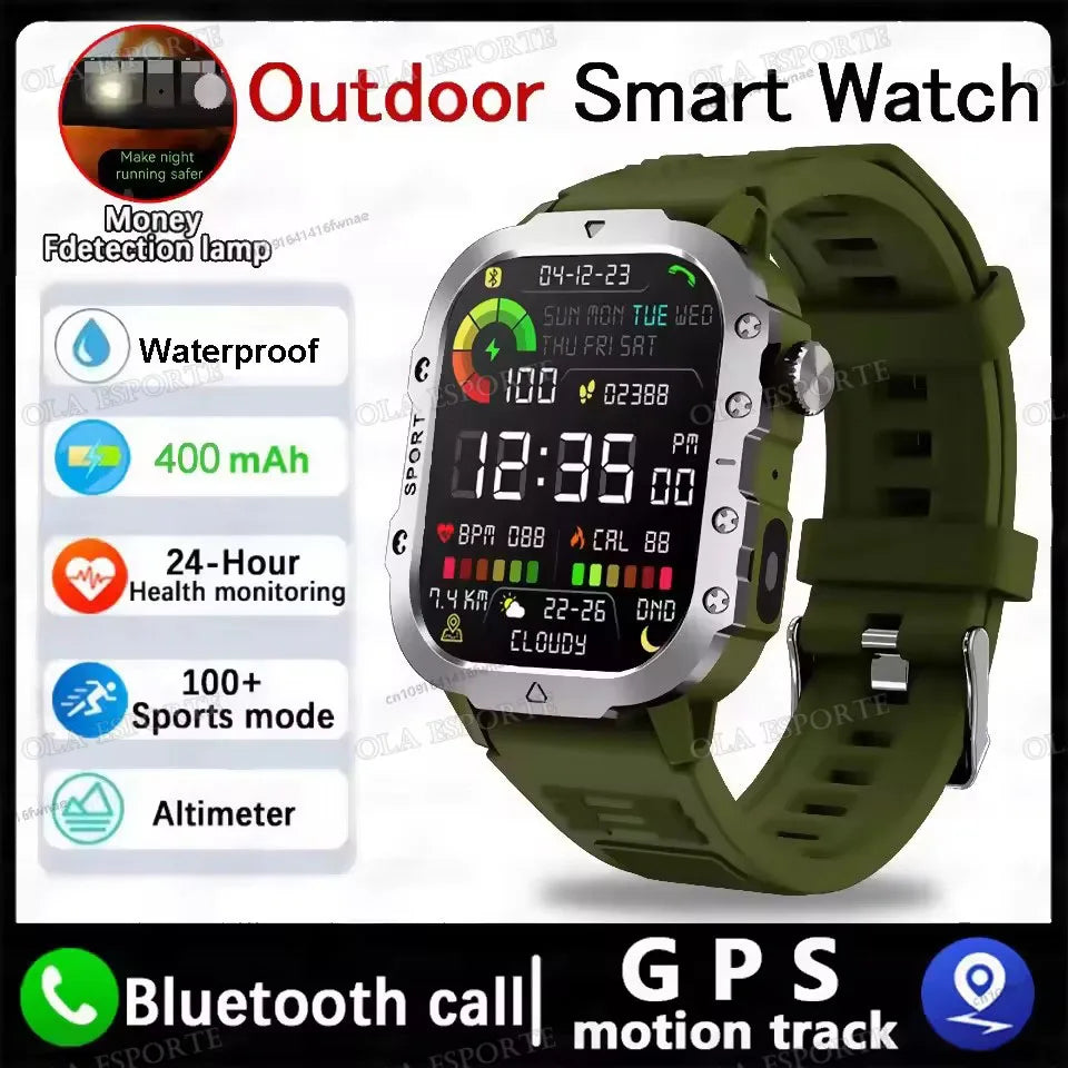 GPS Outdoor Smartwatch with Flashlight and Bluetooth Calling