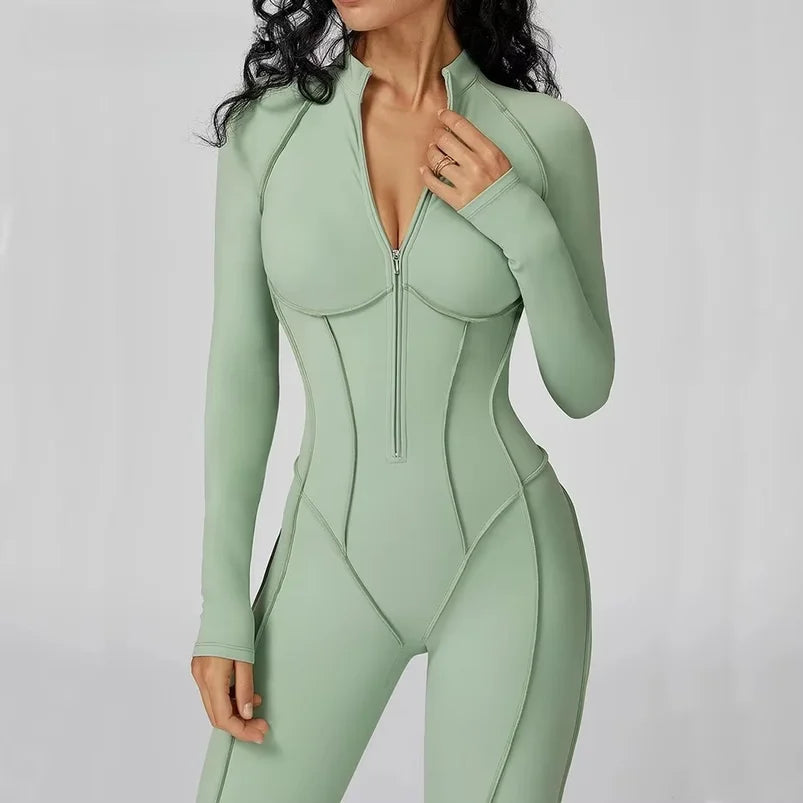 Tuta intera sportiva donna con maniche lunghe e zip
