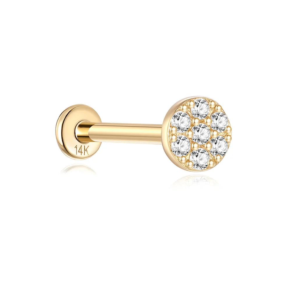 AIDE Real 14K Solid Gold Multiple Sizes Zircon Pendant Stud Earring Simple IND Piercing Ear Bone Ear Studs DIY Vintage Jewelry