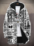Men's African Folk Patterns Contrast Color Print Fleece Lined Hooded Trench Coat Cardigan Hoodies Fleece Lined Zipper Coats