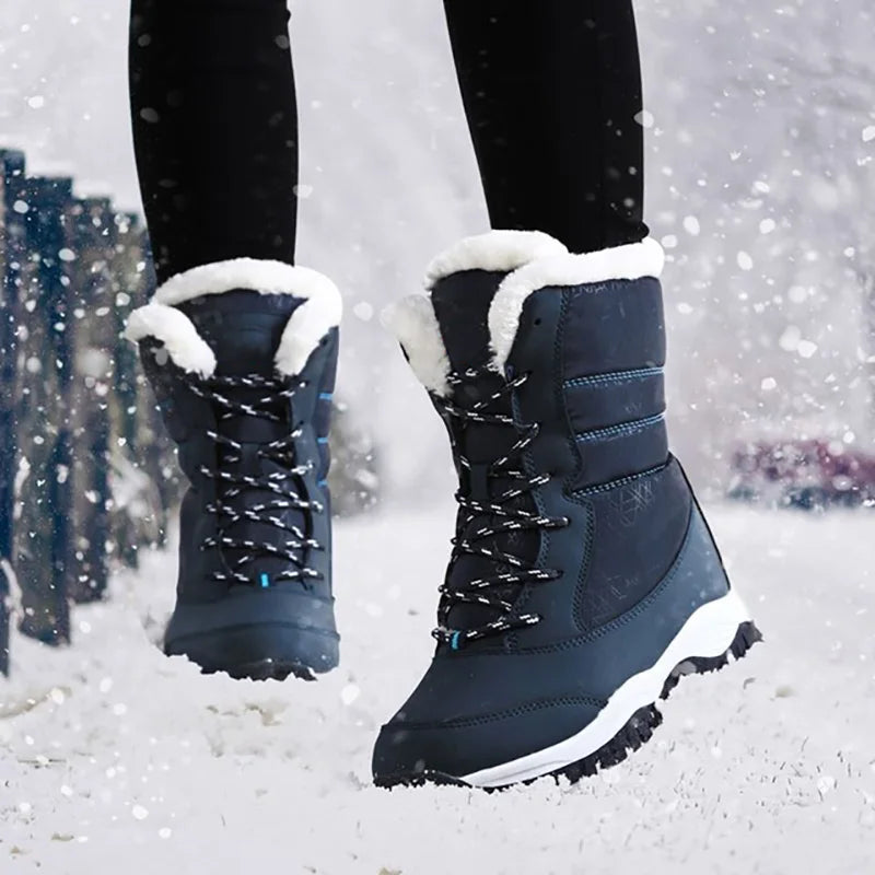 Bottes imperméables à talons pour femme pour l'hiver 2023, bottines à plateforme Tren, chaudes pour la neige, doublure en peluche, bottines courtes d'extérieur
