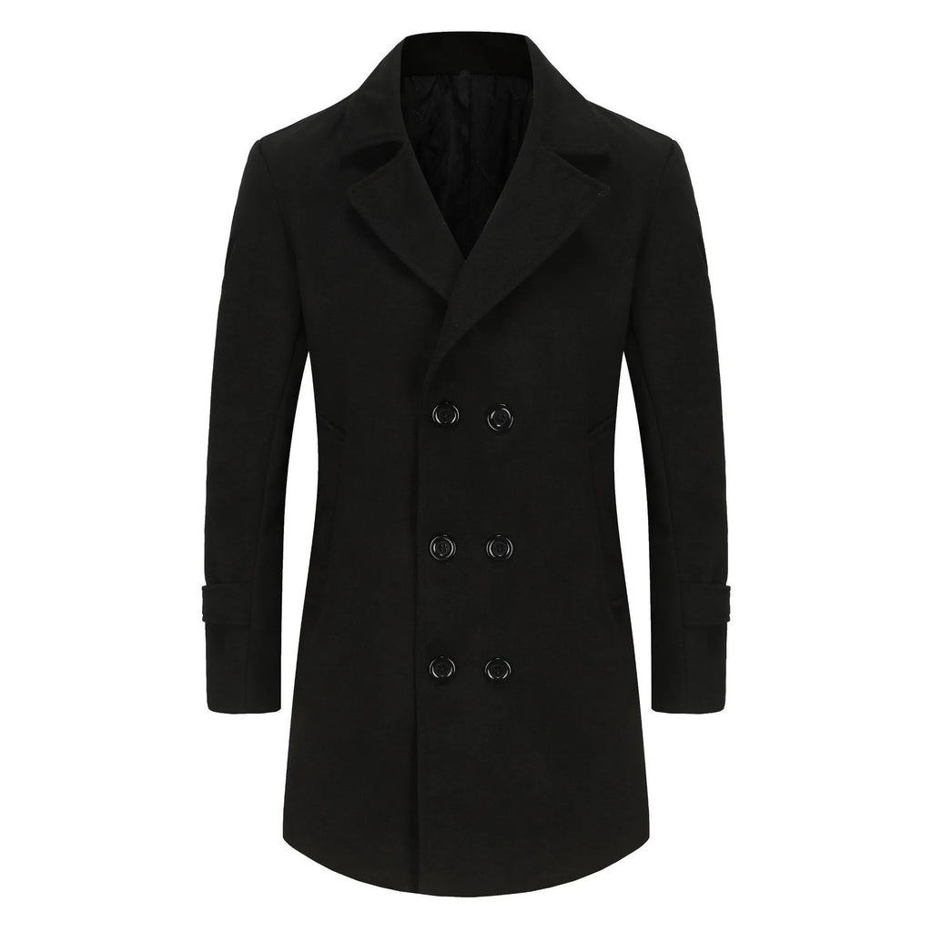 Autumn Winter New Fashion Men's Solid Color Turn-down Collar Long Sleeve Double-breasted Wool Coats Male Clothes Thicken Jackets