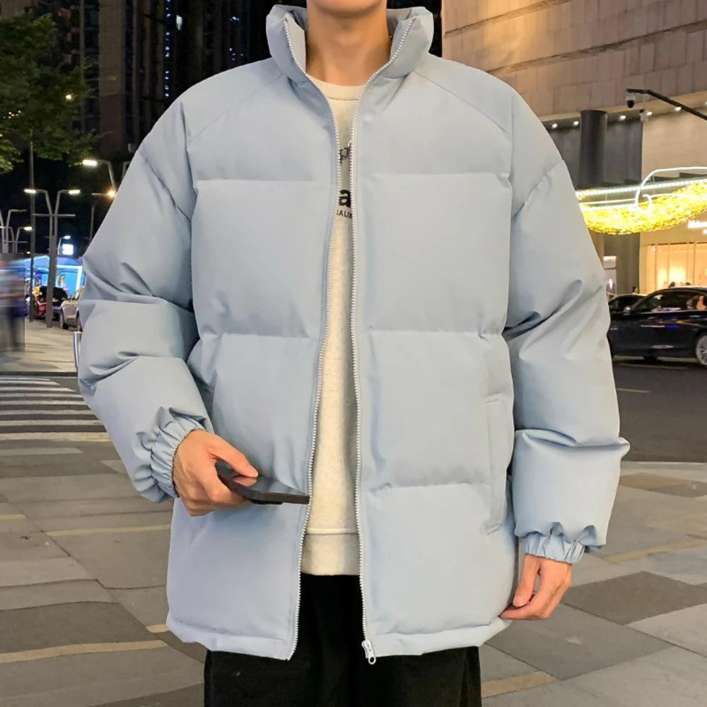 Men's Parkas Warm Basic Style Casual Jackets Thicken Winter Coat Puffer Jacket Solid Color Outwear Men's Clothing