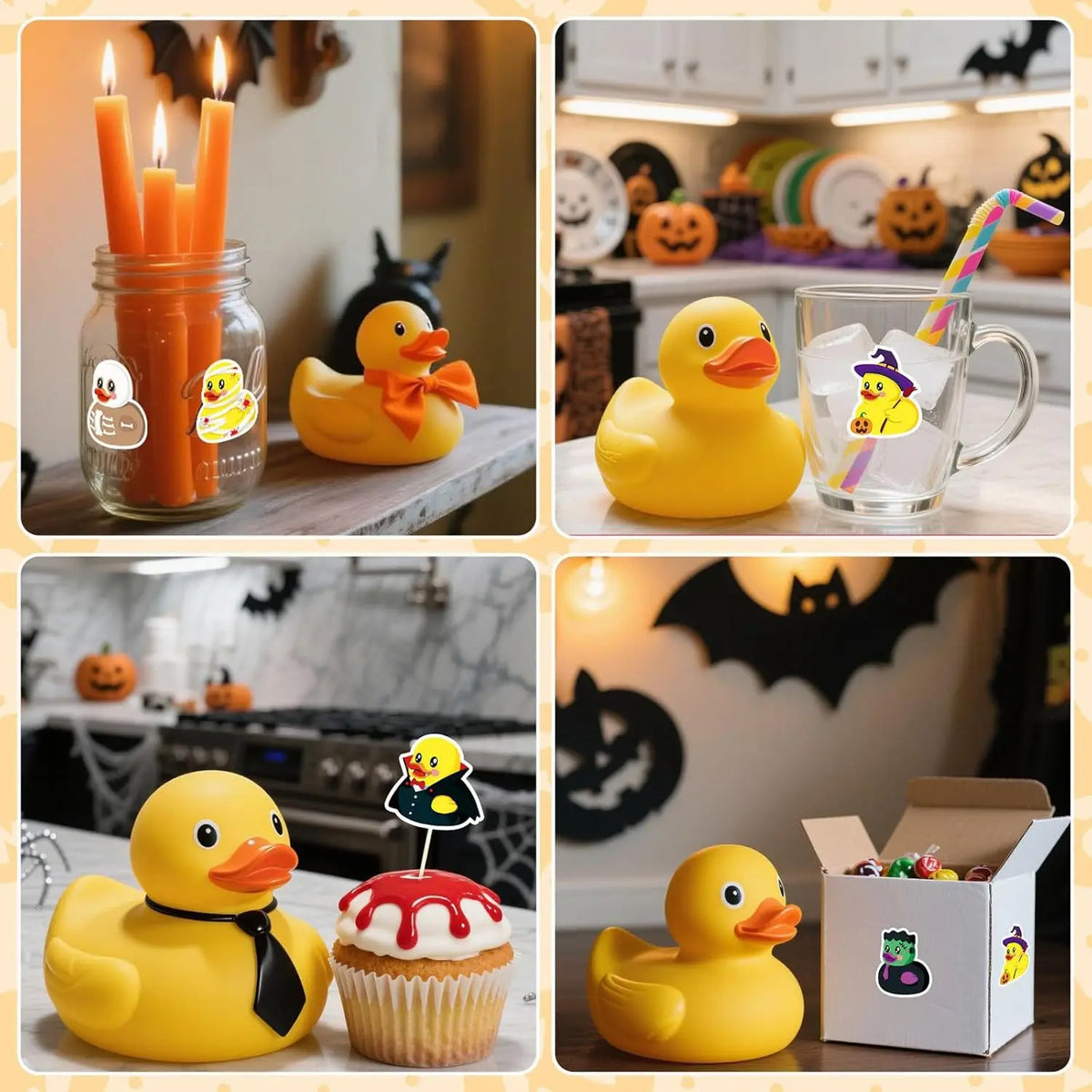 500 Stück Halloween Gummi-Enten Rollenaufkleber Lustige Cartoon-Enten Etiketten für Umschläge, Scrapbook, Süßes oder Saures Partyzubehör