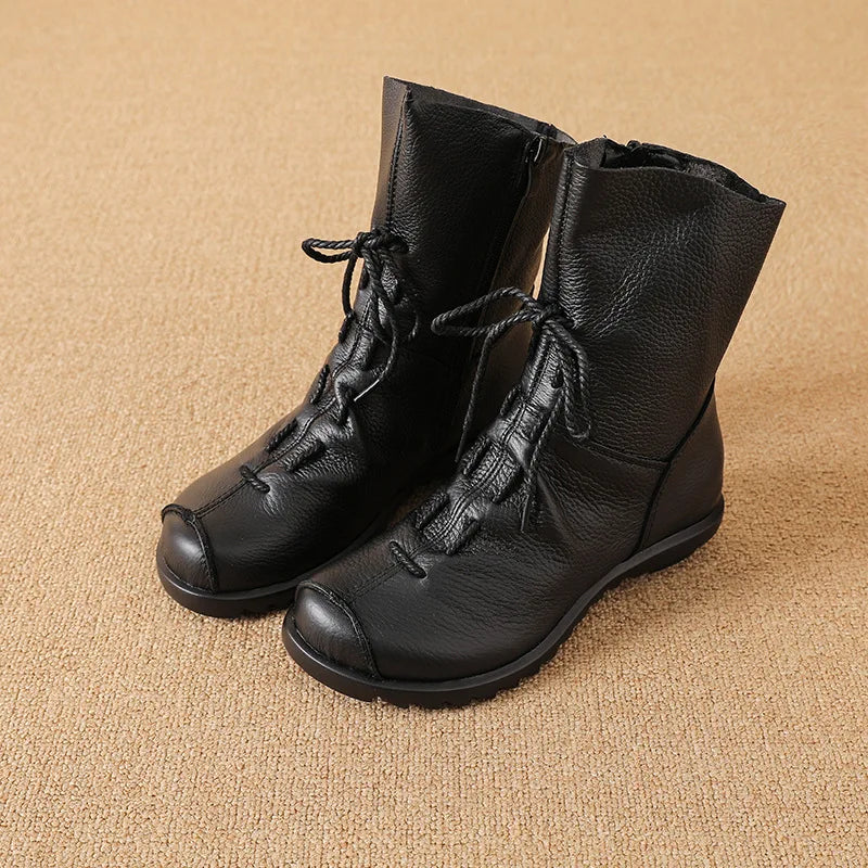Bottines femme en cuir PU automne-hiver, doublure en peluche, semelle souple antidérapante, chaussures décontractées, bottines confortables à petit talon pour femme