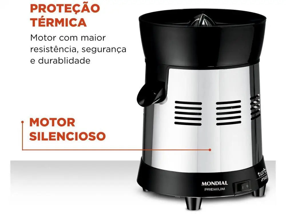Presse-agrumes électrique Mondial Turbo Premium E-10 en acier inoxydable 250W Capacité 1L - Bivolt