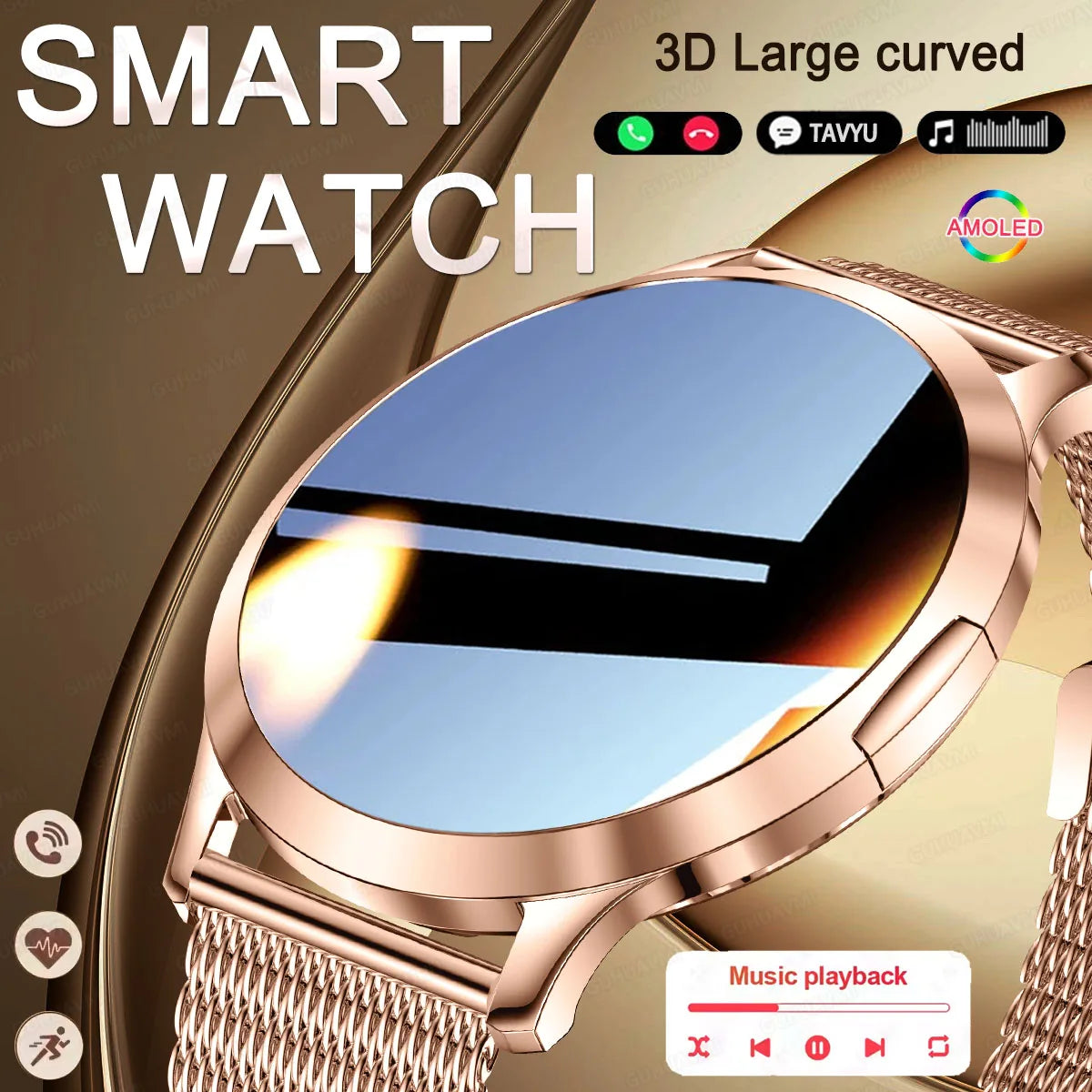 2026 New NFC Women Smart Watch 1.32 "Full HD Touch Screen Blood Pressure IP69K Waterproof 7.3mm Ultra Thin Ladies' Smart Watch