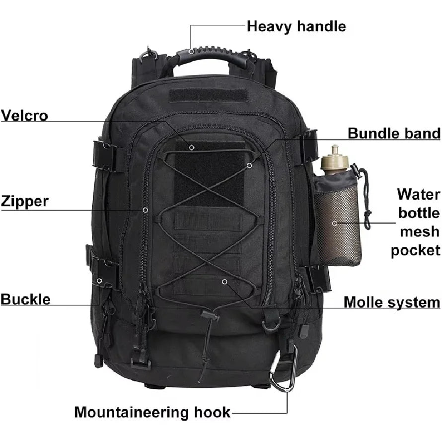 60 L Nylon Tactical Hiking Backpack with Rain Cover Not Included