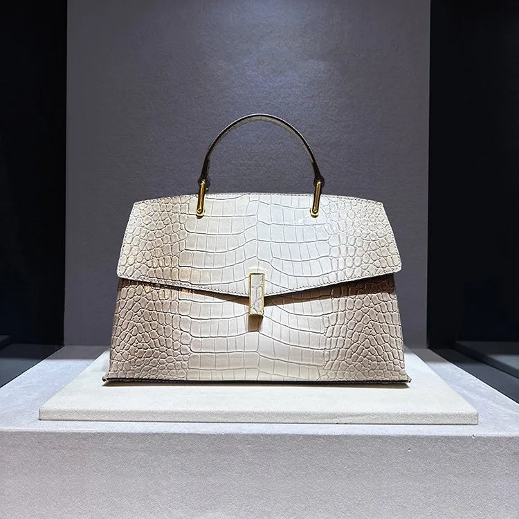 2026 New Genuine Leather Women's Handbags Luxury Fashion Lady Top Handle Shell Bag Crocodile Pattern Shoulder Crossbody Bags
