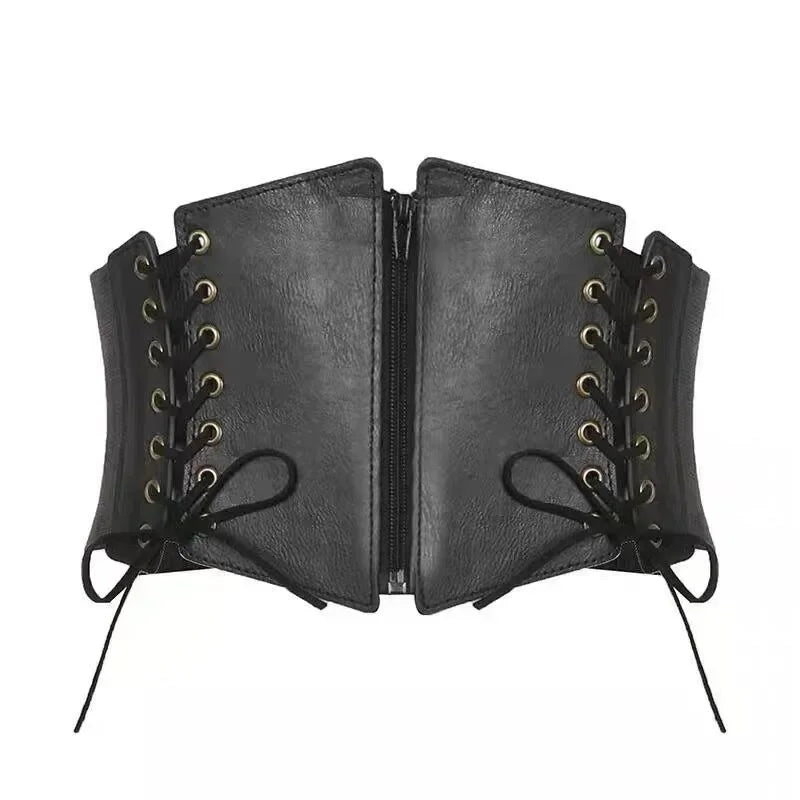 Modischer Punk-Korsett-Weitgürtel für Damen, schlankmachender elastischer Bustier-Taillengürtel aus PU-Leder, Hip-Hop-Gothic-Kleid-Korsettgürtel mit Trägern