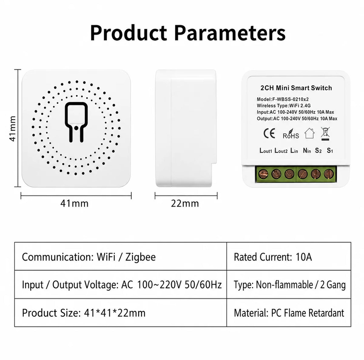 Interruptor inteligente mini WiFi Tuya con control remoto mediante app, control por voz y uso compartido multiusuario para hogares inteligentes