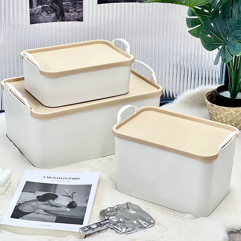 Caja organizadora multifuncional para el hogar con asas, ideal para guardar mantas y otros artículos en el suelo del armario