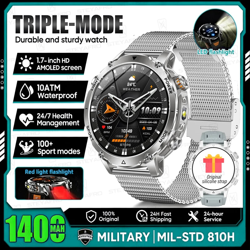 Outdoor AMOLED Smartwatch with Flashlight and Bluetooth Calling