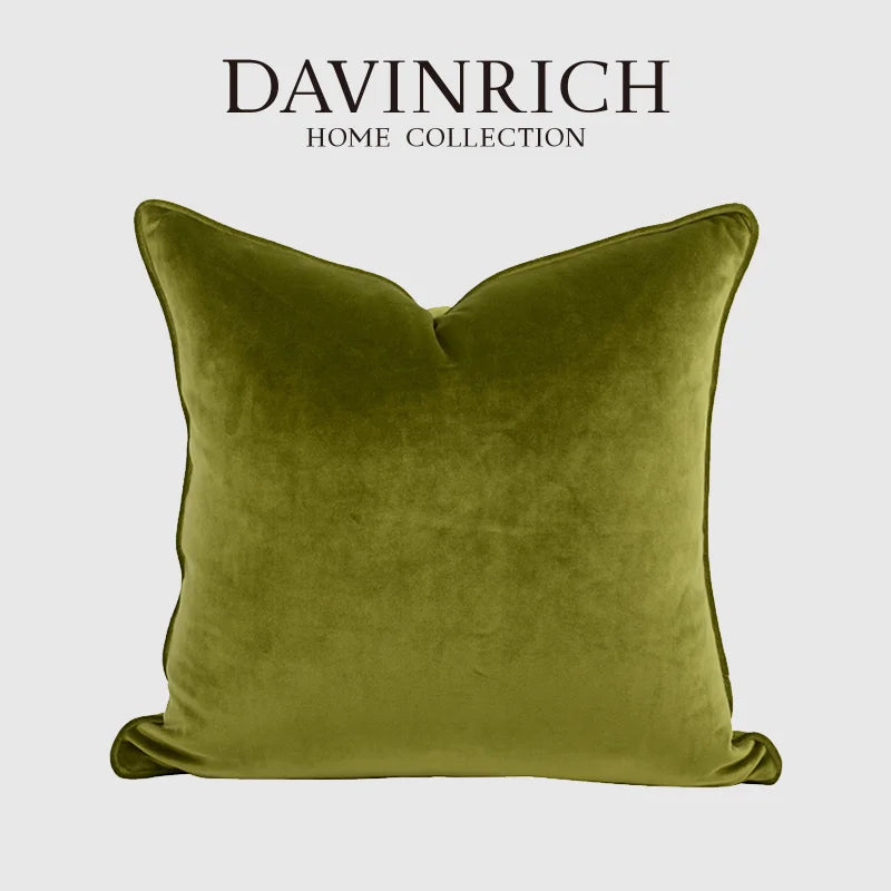 DAVINRICH Italian Velvet Throw Pillow Covers Soft Decorative Luxury Solid Square Cushion Case For Sofa Couch Bedroom Olive Green