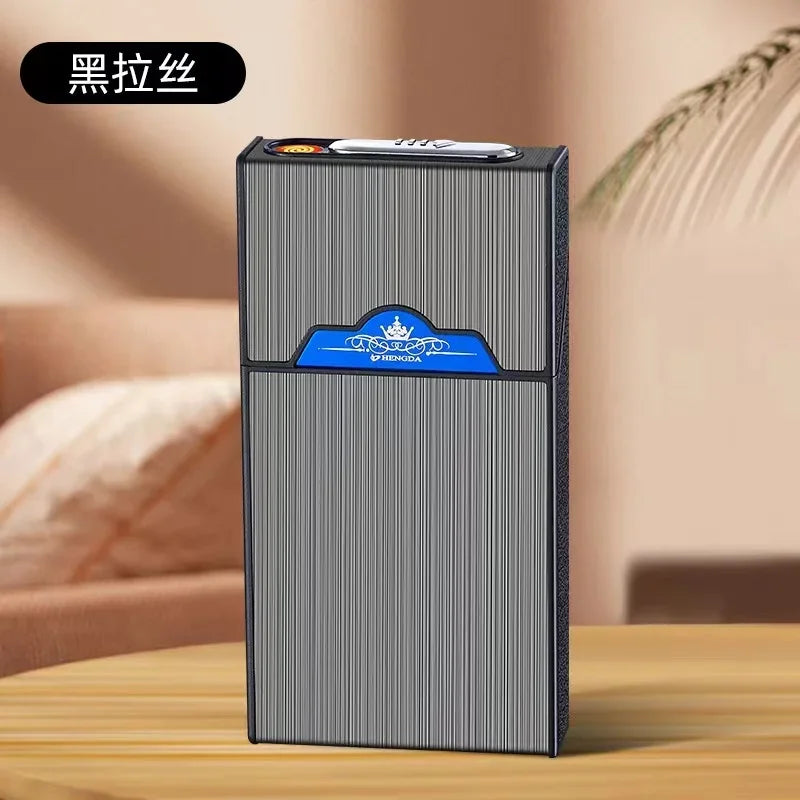 20-Cigarette Capacity Case with Tungsten-Wire Igniter, USB-Rechargeable Lighter, Waterproof and Moisture-Resistant Outdoor Electronic Lighter Gadget