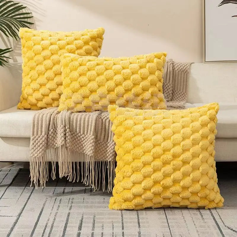 1 Stück Kissenbezug aus 3D-weichem Plüsch mit Ananas-Karo-Schildkrötenmuster, Cremeweiß, für Wohnzimmer, Sofa, Schlafzimmer und Wohnraumdeko