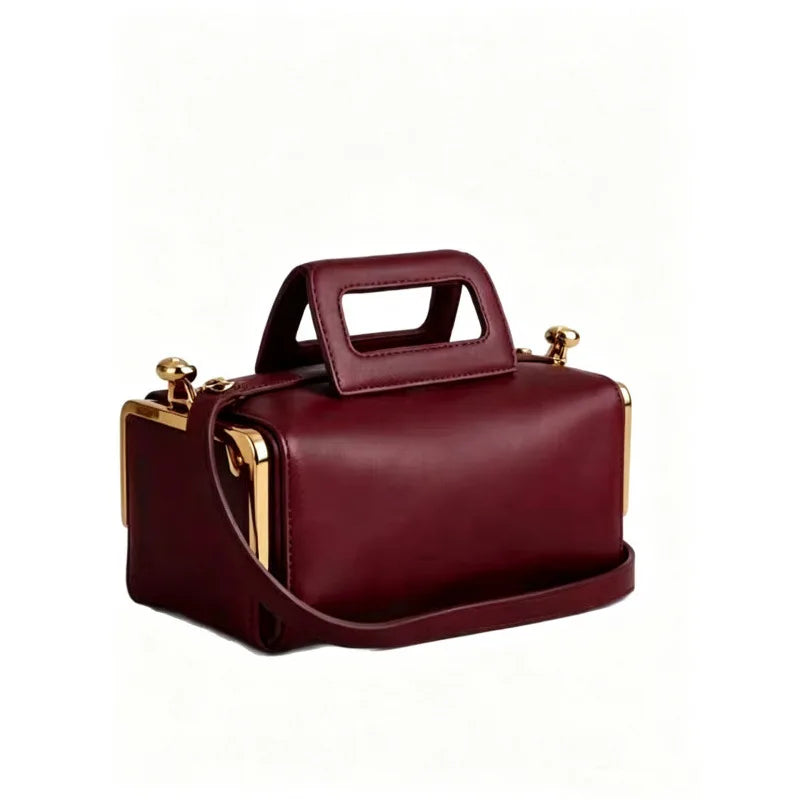 Alirattan 2026 New Arrival Women Black Retro Handle Handbag, Luxury Designer Gold Hardware Structured Shoulder Crossbody Bag
