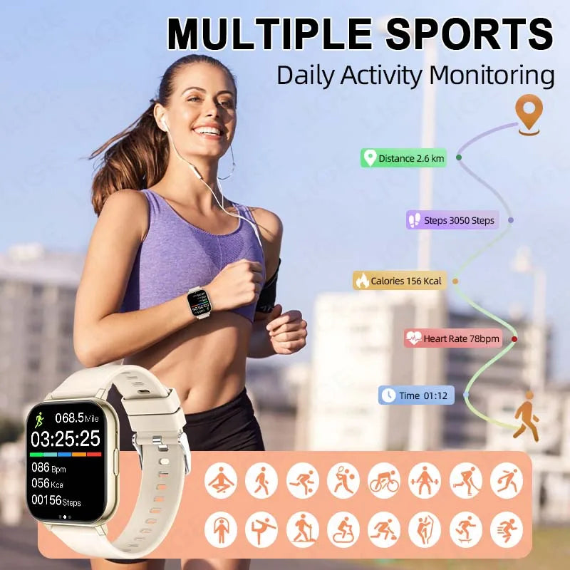 LIGE New 1.83"HD Smart Watch Women Men Health Monitoring Waterproof Bluetooth Call Multi-Sport Modes Smartwatch For Android ios