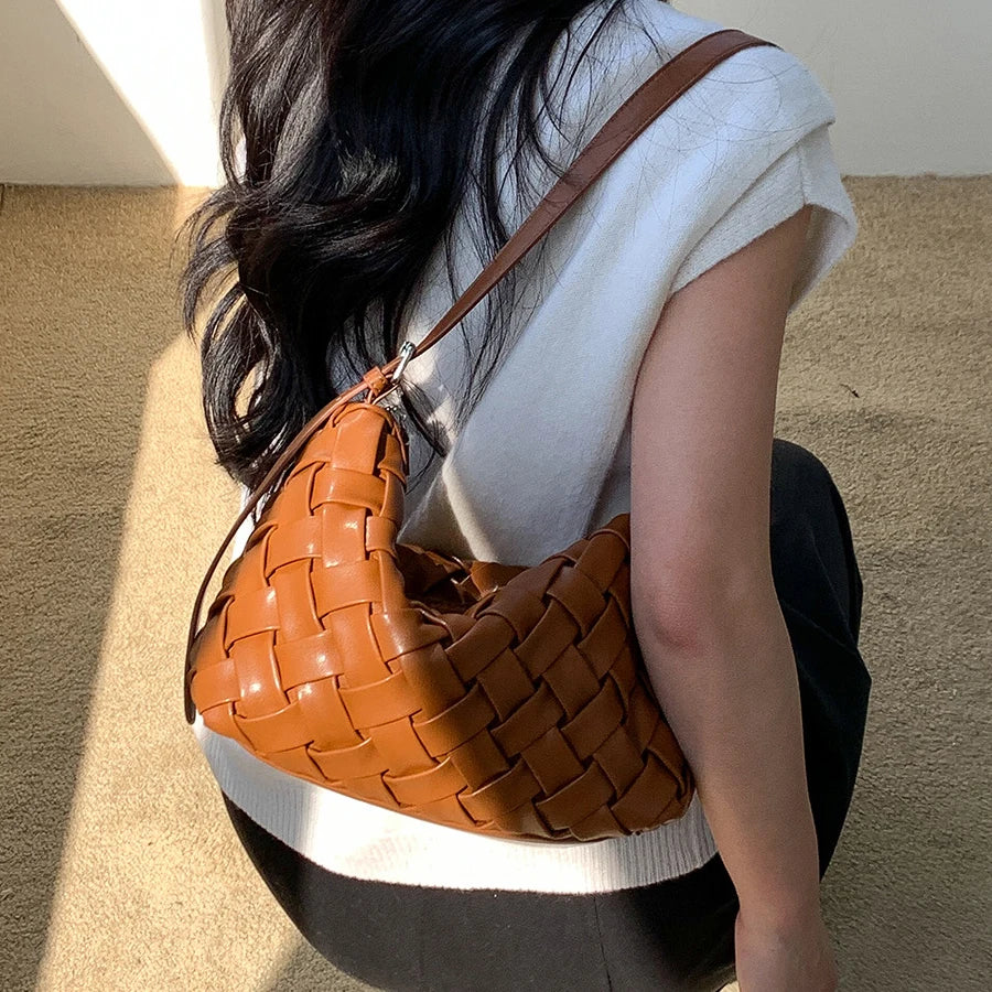 PU Soft Handmade Weave Underarm Bags For Women Luxury Designer Handbag And Purse 2026 New In Fashion Simple Commuting Shoulder