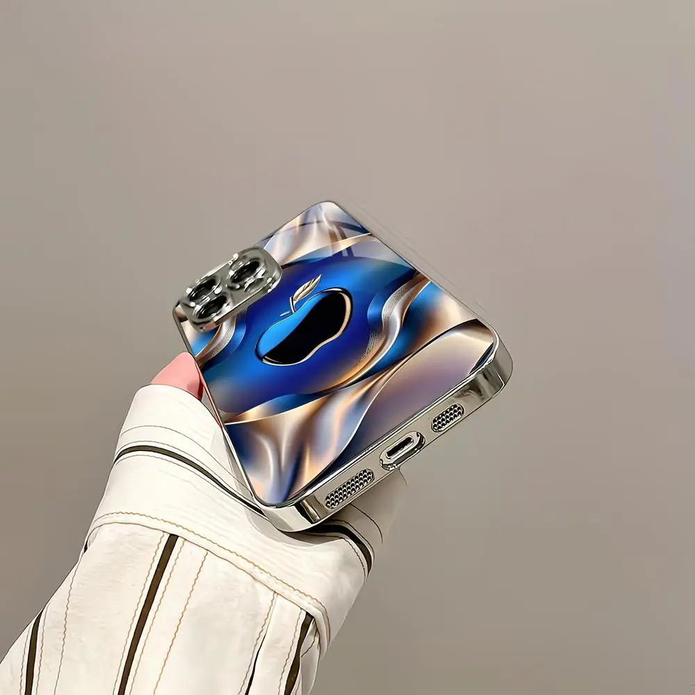 Blue textured electroplated glass phone case suitable for iPhone 18 17 16 15 14 13 12 11 Pro/Max/Plus anti drop and shockproof