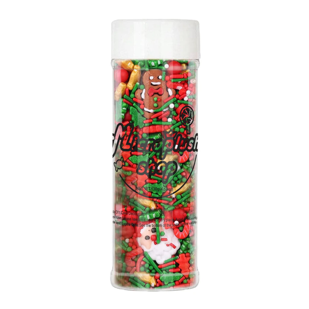 Mezcla de chispas navideñas, árbol de Navidad, Papá Noel, fideos de azúcar navideños, chispas rojas y verdes para decorar galletas
