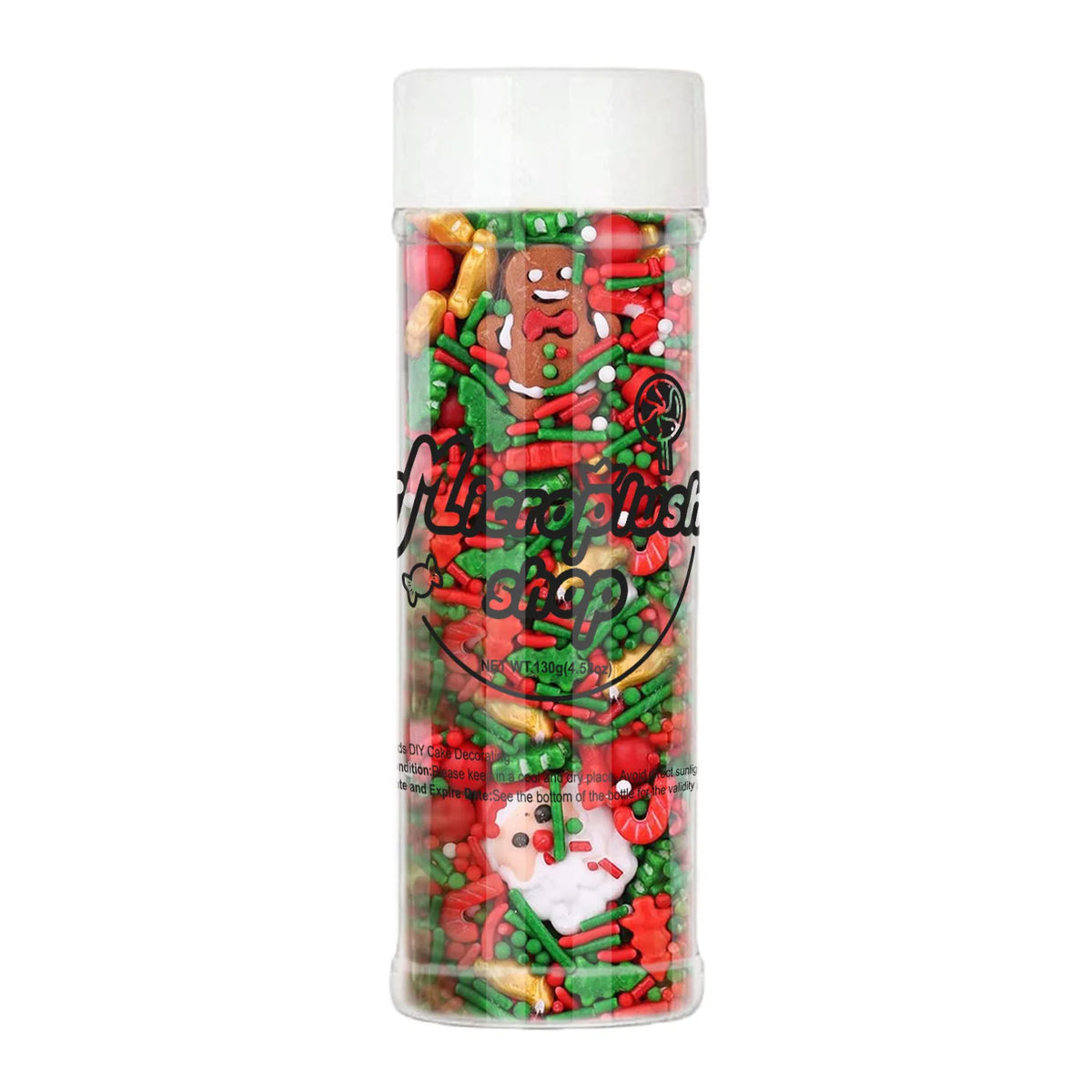 Mezcla de chispas navideñas, árbol de Navidad, Papá Noel, fideos de azúcar navideños, chispas rojas y verdes para decorar galletas