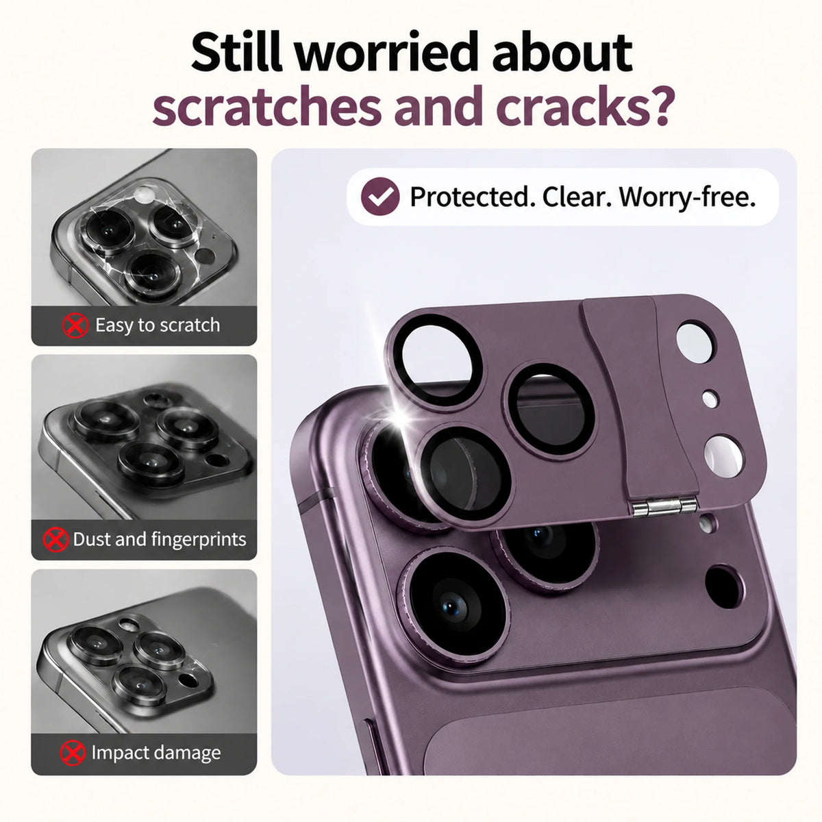 Metal Glass Camera Lens Protector Foldable Stand For iPhone 17 Pro/17 ProMax/18 ProMax/18 Pro,Camera Screen Full Cover Protector