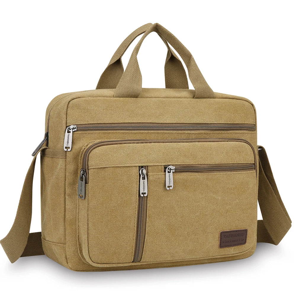 Men’s Canvas Shoulder Bag with Multiple Pockets