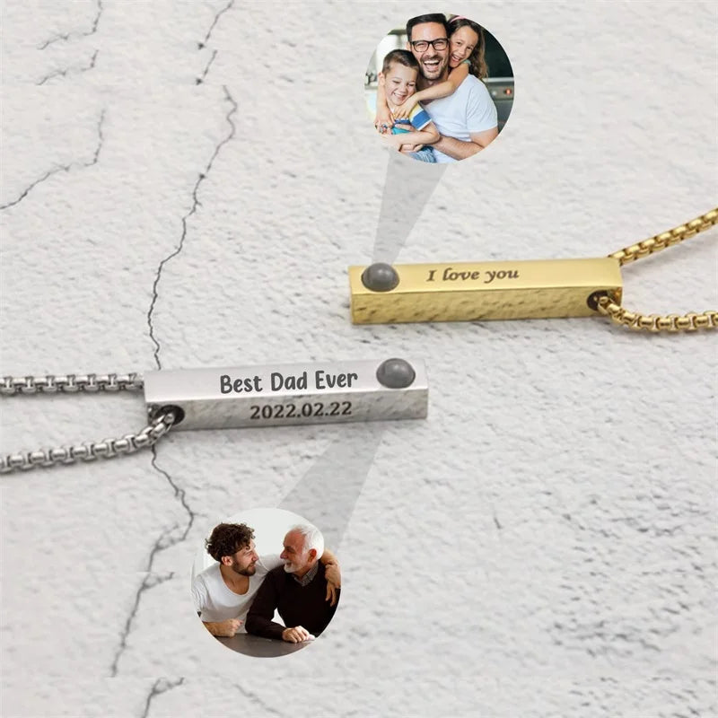 Custom Picture Name Necklace Personalized 3D Engraved Bar Photo Necklace Customized Name Memorial Jewelry Gift for Women Men