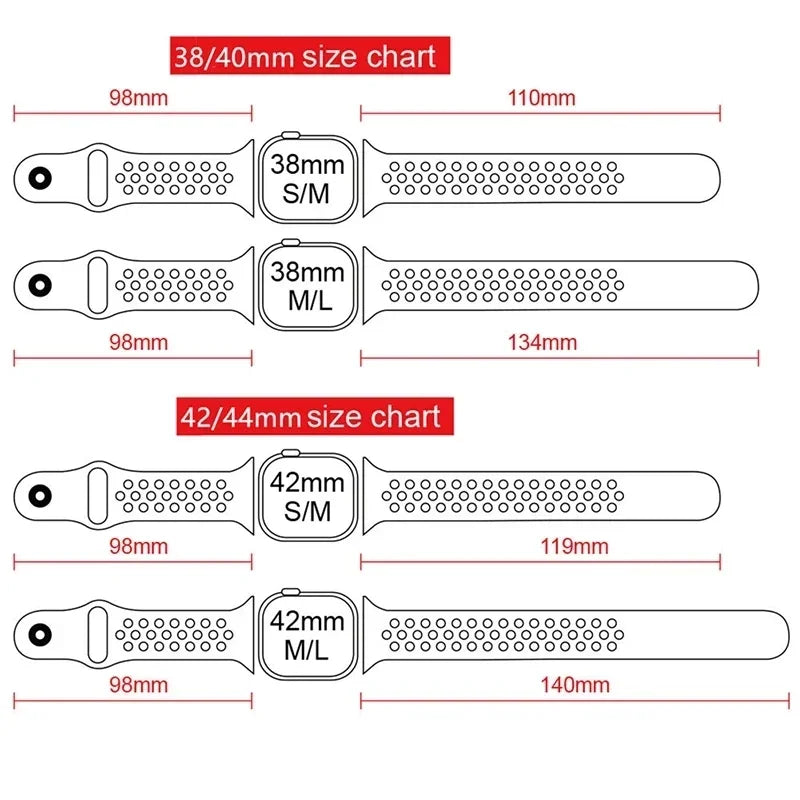 Sport Strap for Apple Watch ultra 4 3 2 49mm 38/40/41/42/44/45/46mm Breathable Silicone band for iWatch Series 12 11 10 9 8 7 SE