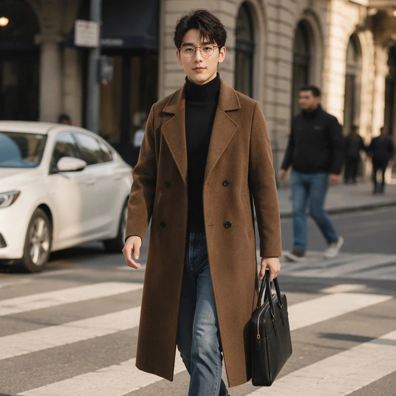 Jueqi Double-sided Wool Coat Men's Business Woolen Coat Mid-length Autumn and Winter New Woolen Coat