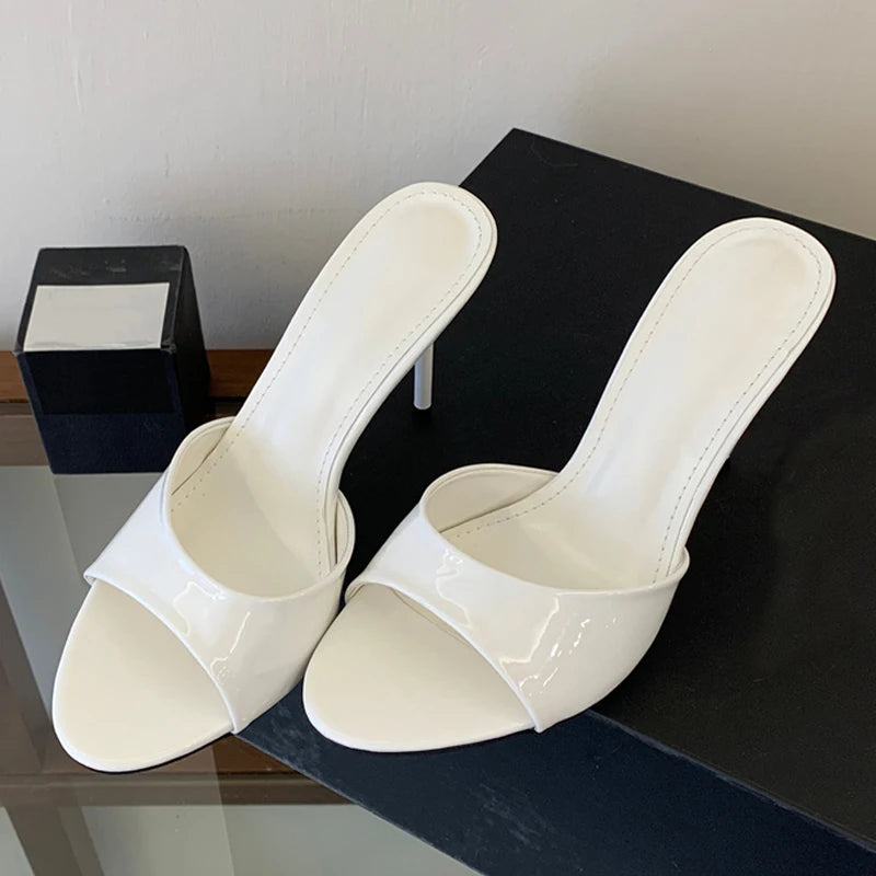 Sandali mules donna Liyke A47 lucidi con fascia ampia e tacco