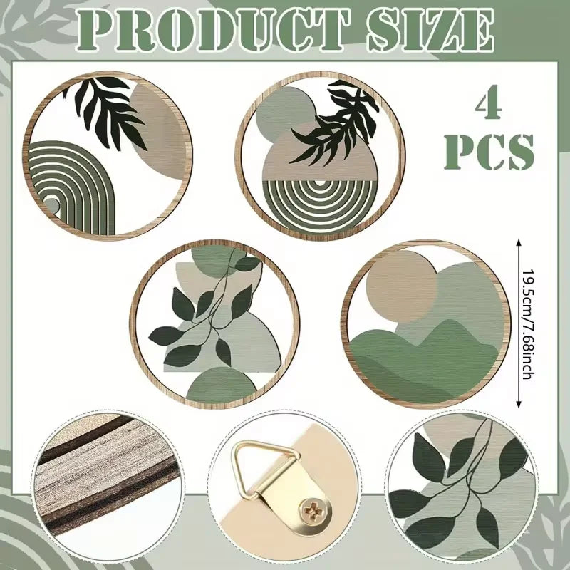 4er-Set Boho-Wandbilder – hölzerne Boho-Deko, geometrische Hängekunst, passend fürs Babyzimmer, minimalistische Landhaus-Ästhetik