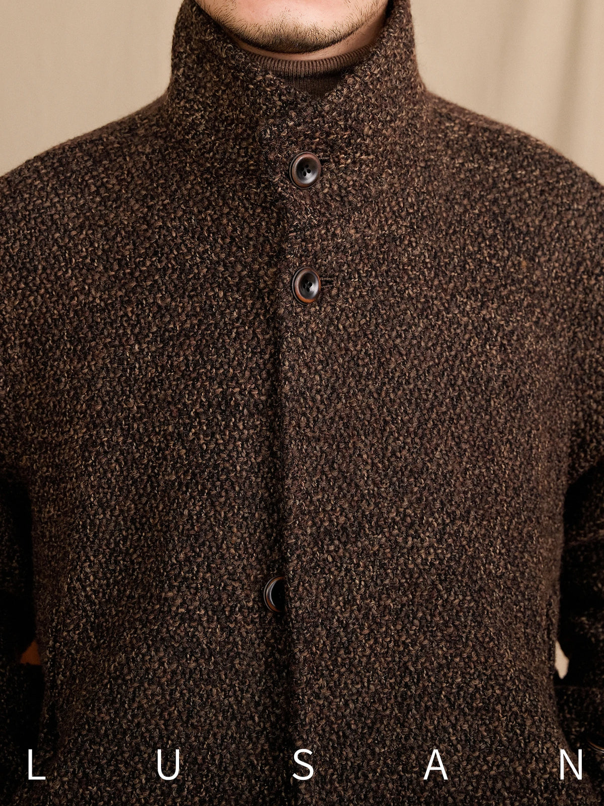 Men's Winter Warm Stand-Up Collar Long Coat 70% Wool Mid-Length Loop Commuting Coat for Business Casual