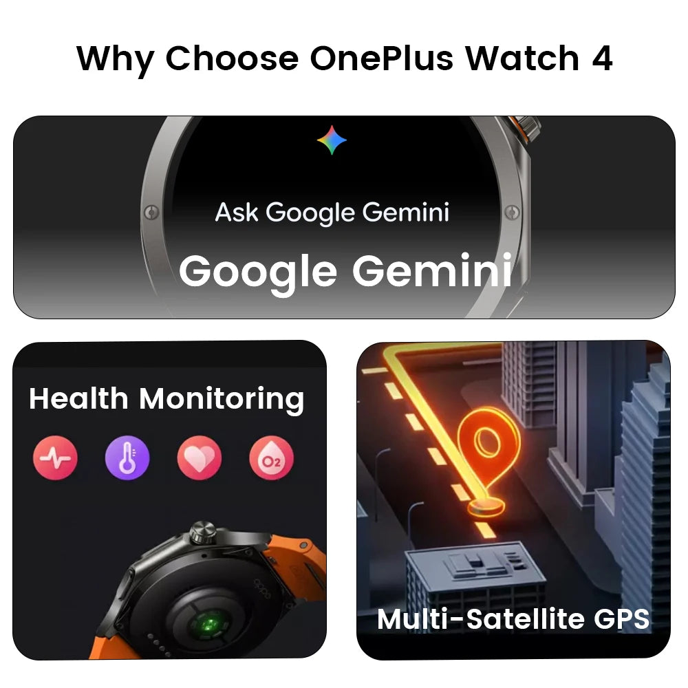 OnePlus Watch 4 titanium smartwatch with LTPO OLED display
