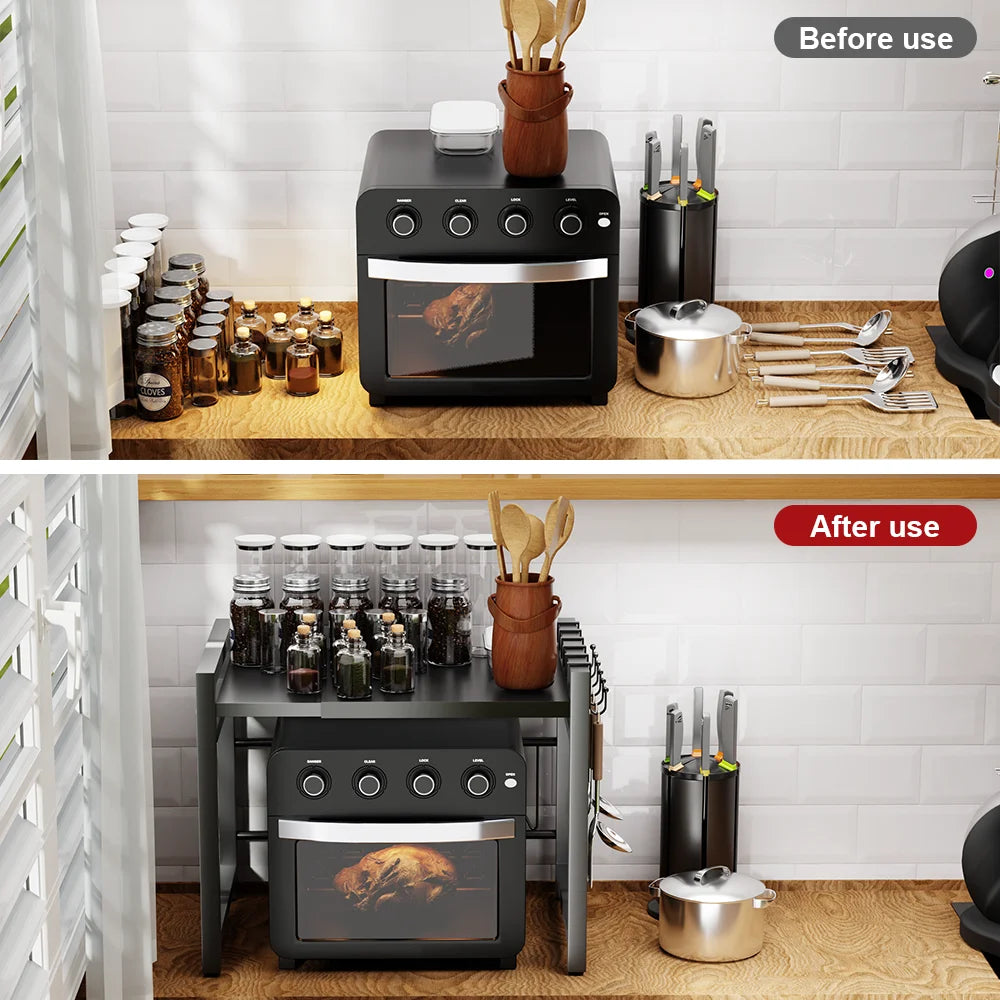 Étagère de rangement pour four à micro-ondes à deux niveaux, extensible, à poser sur le plan de travail, accessoires de cuisine