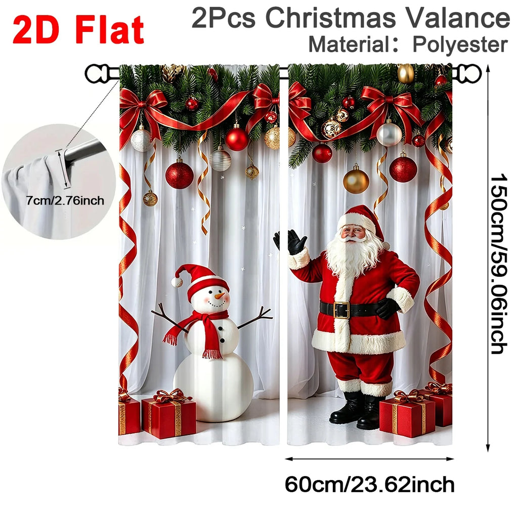 2pcs Festive Christmas Curtains Santa Claus Snowman Design Polyester Curtains 60*150cm Window Treatment for Home Decor Xmas Gift