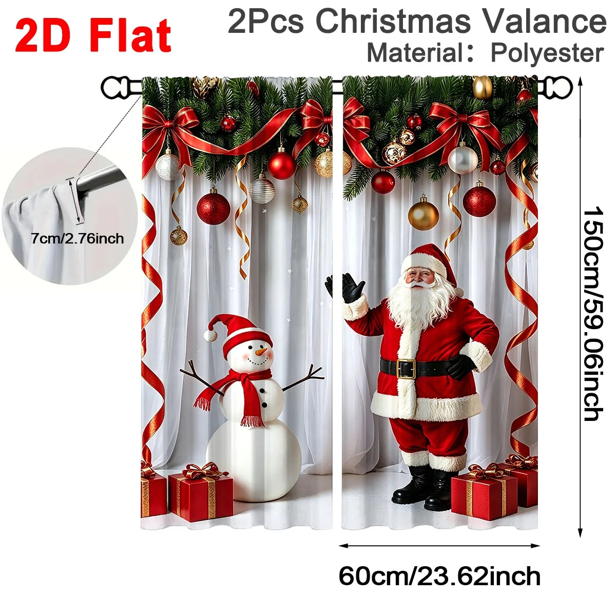 2pcs Festive Christmas Curtains Santa Claus Snowman Design Polyester Curtains 60*150cm Window Treatment for Home Decor Xmas Gift
