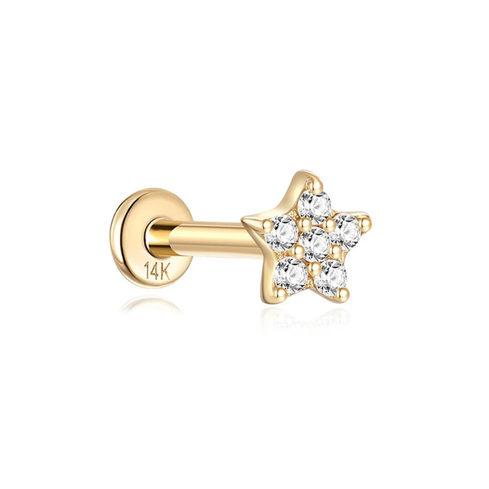 AIDE Real 14K Solid Gold Multiple Sizes Zircon Pendant Stud Earring Simple IND Piercing Ear Bone Ear Studs DIY Vintage Jewelry