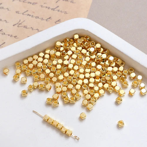 20 Stück  2-4mm  Vergoldete echte quadratische Perlen, geschliffene Perlen  DIY-Schmuck, Halskette, Armband, Abstandshalter, Zubehör, Materialien