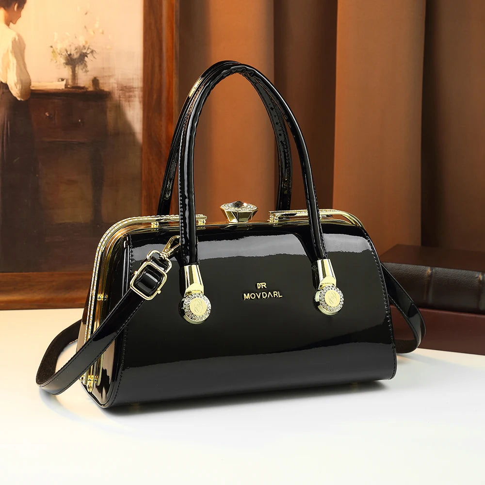 2026 New Retro Lacquer Leather Diamond Set Handbag, Banquet Wedding Shoulder Bag