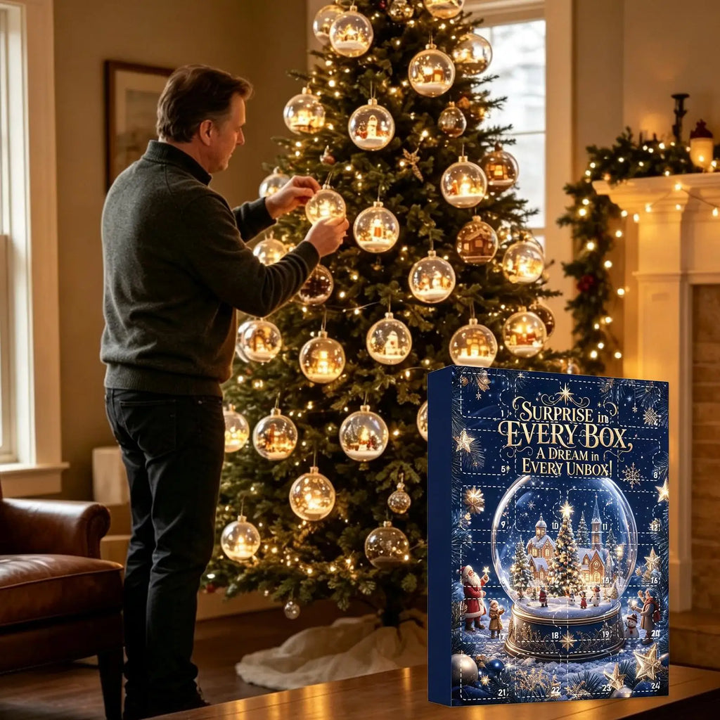 Calendario dell'Avvento natalizio, paesaggio innevato, decorazioni riutilizzabili, 24 giorni, classico, ornamenti in acrilico piatto ricordo per proprietari di casa