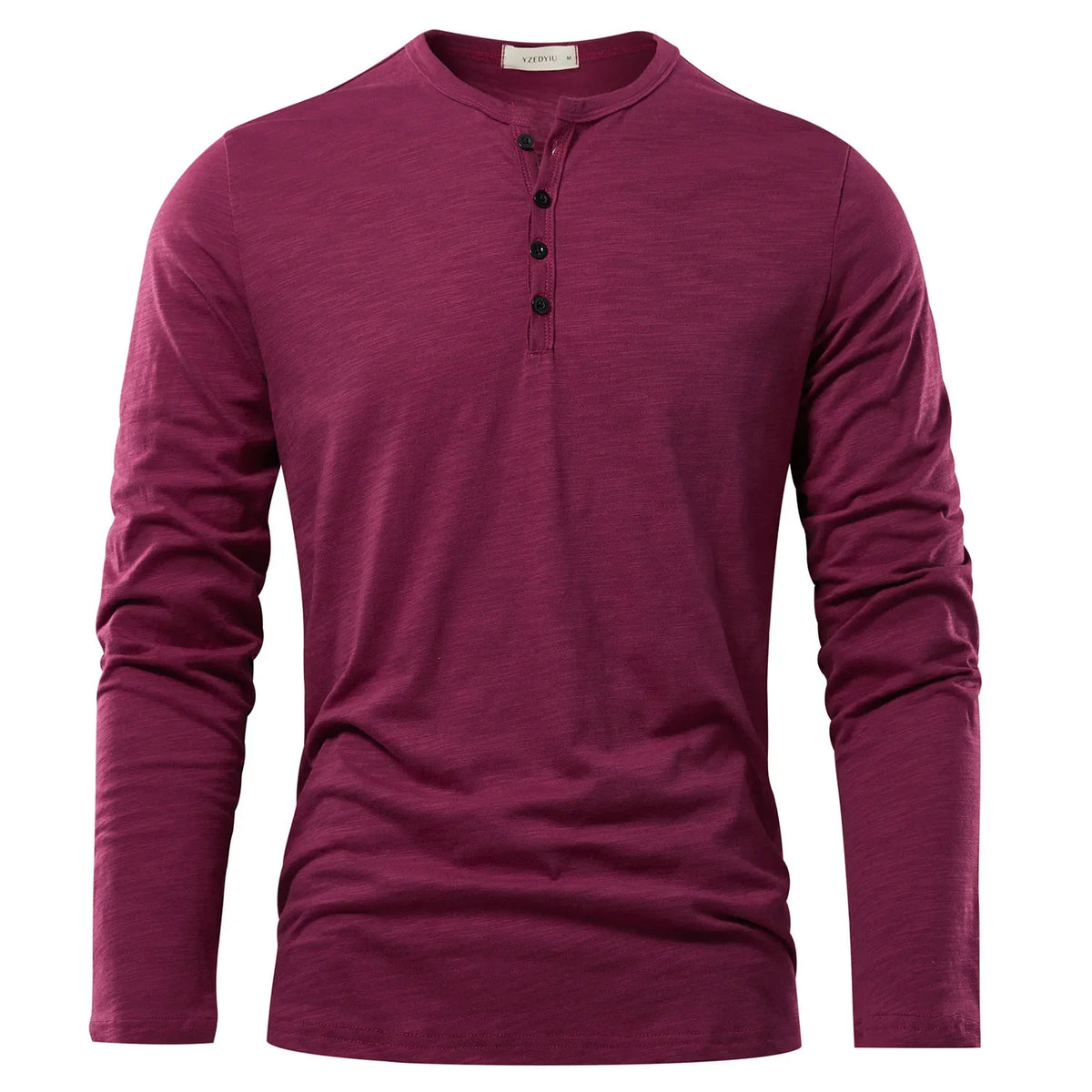 Autumn Solid Casual Mens T-shirts Henery Neck  Long Sleeve T Shirt for Men Breathable Male Tops Classic Versatile Clothes