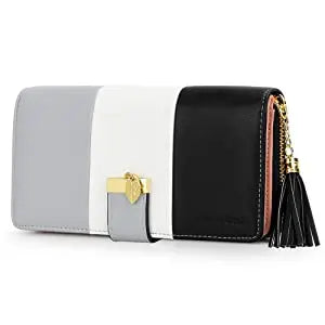 Pomelo Best 2026 Women RFID Wallet Color Block PU Clutch Multi Card Slots Phone Compartment Zipper Ladies Travel Coin Purse
