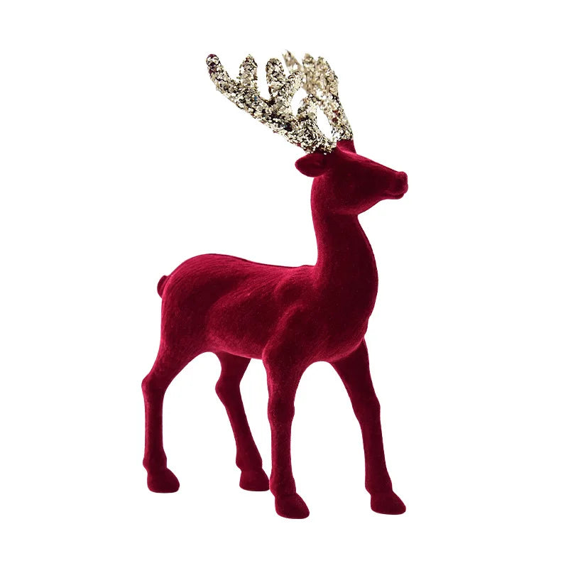 New Christmas elk glitter burgundy flocked deer ornament, Christmas tree pendant, Christmas home decoration handicraft