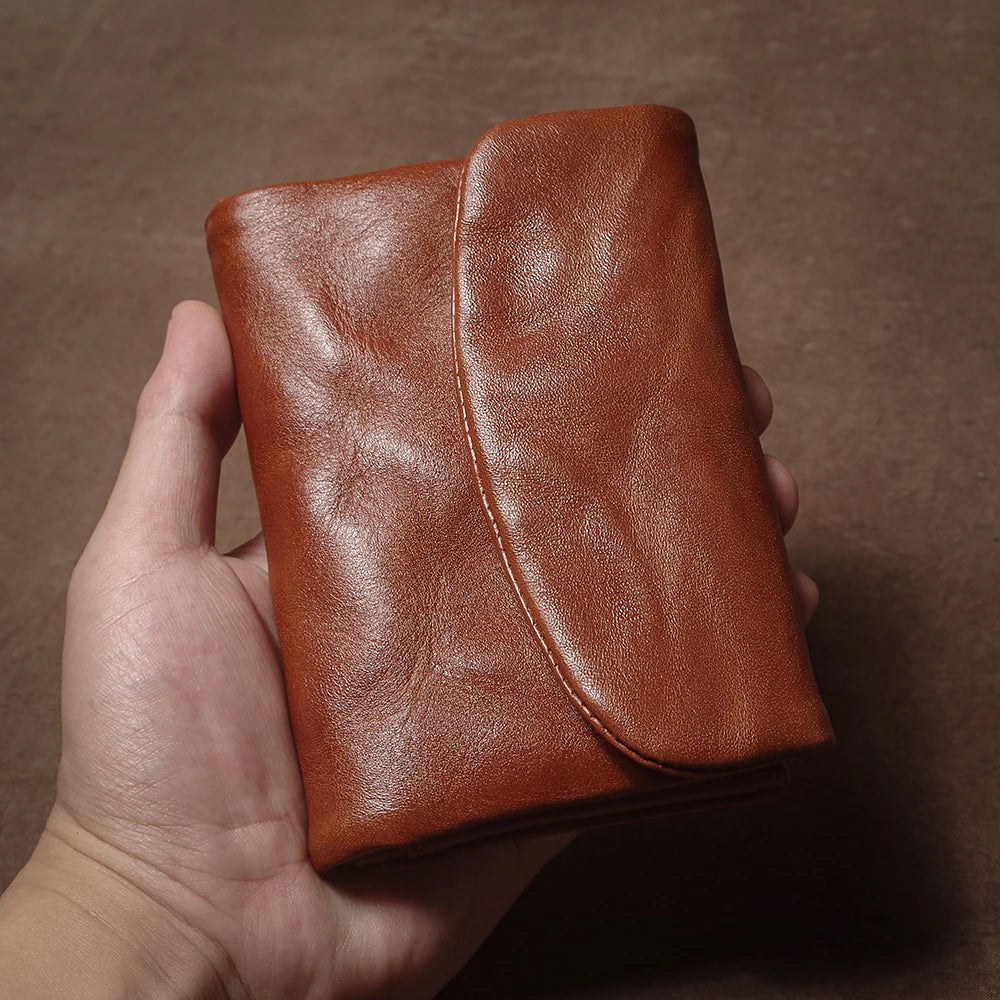 GURO Vintage Genuine Leather Trifold Wallet for Men Women Zipper Coin Purse Driver License ID Credit Card Luxury Cowhide Wallet